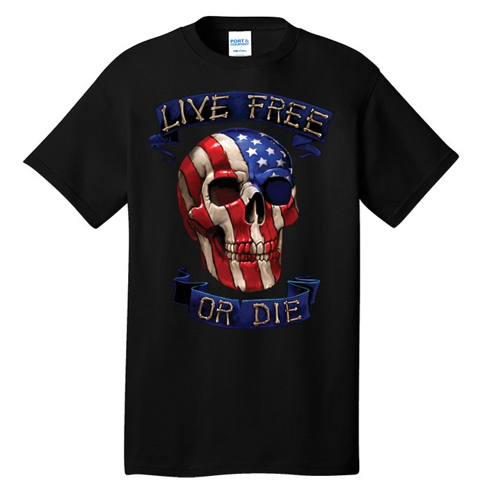 Live Free Or Die Patriot Skull USA Pride Tall T-Shirt