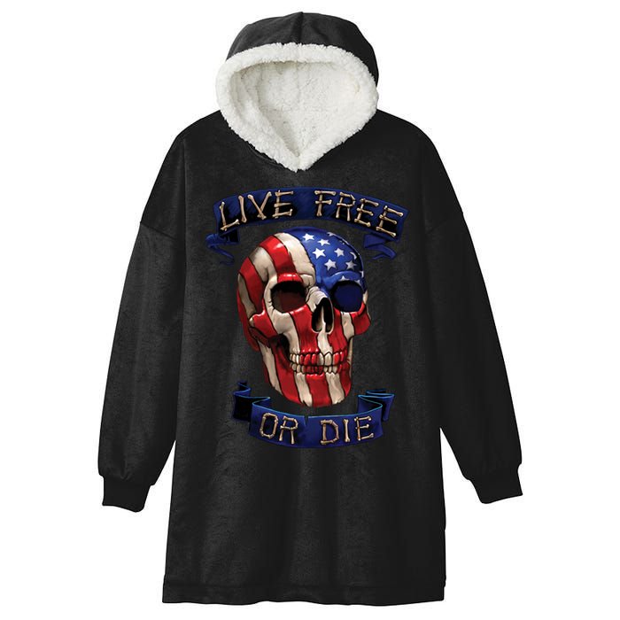 Live Free Or Die Patriot Skull USA Pride Hooded Wearable Blanket