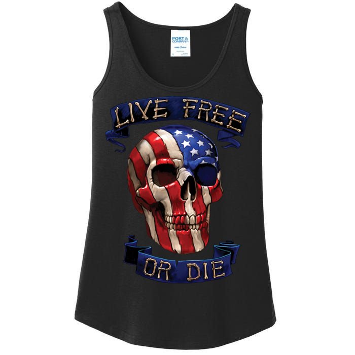 Live Free Or Die Patriot Skull USA Pride Ladies Essential Tank