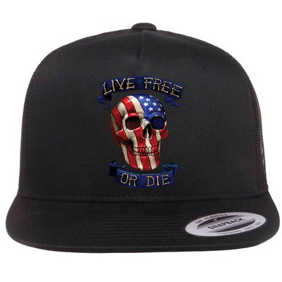 Live Free Or Die Patriot Skull USA Pride Flat Bill Trucker Hat