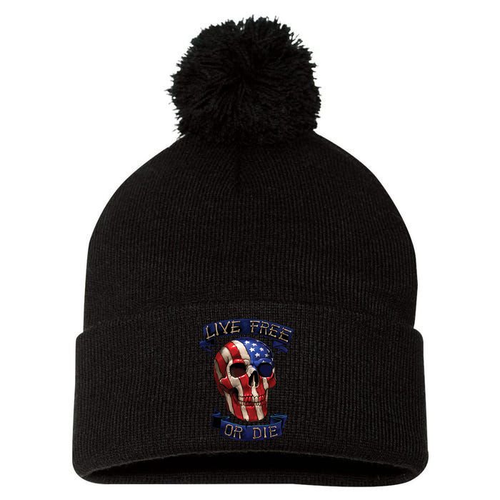 Live Free Or Die Patriot Skull USA Pride Pom Pom 12in Knit Beanie