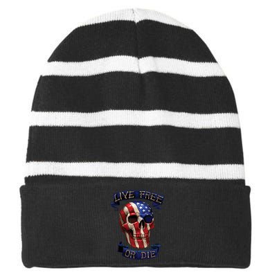 Live Free Or Die Patriot Skull USA Pride Striped Beanie with Solid Band