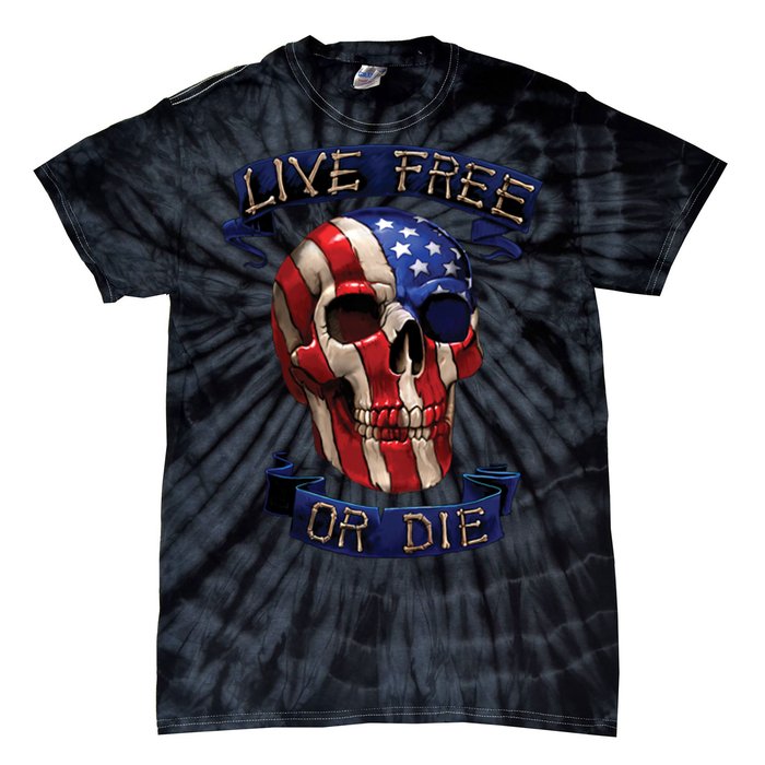 Live Free Or Die Patriot Skull USA Pride Tie-Dye T-Shirt