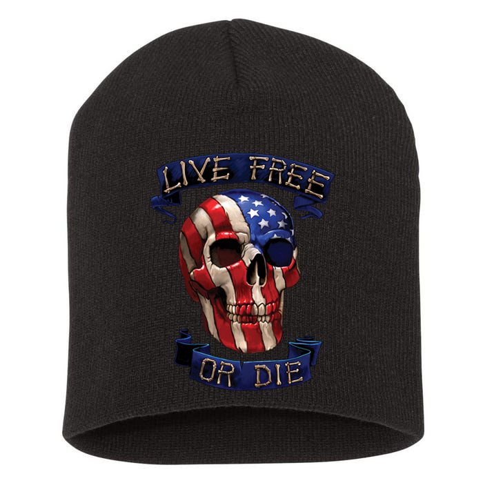 Live Free Or Die Patriot Skull USA Pride Short Acrylic Beanie