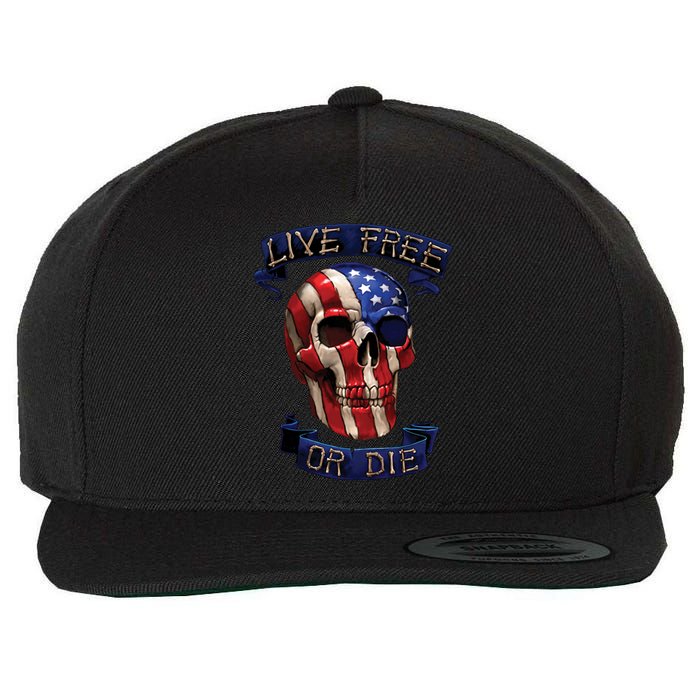 Live Free Or Die Patriot Skull USA Pride Wool Snapback Cap