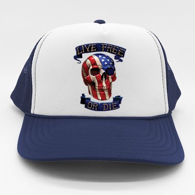 Live Free Or Die Patriot Skull USA Pride Trucker Hat