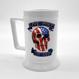 Live Free Or Die Patriot Skull USA Pride Beer Stein