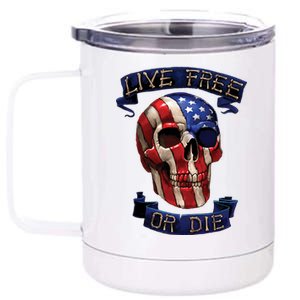 Live Free Or Die Patriot Skull USA Pride 12 oz Stainless Steel Tumbler Cup