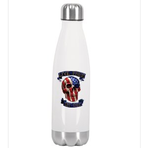 Live Free Or Die Patriot Skull USA Pride Stainless Steel Insulated Water Bottle