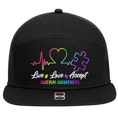 Live Love Accept Autism Awareness Rainbow 7 Panel Mesh Trucker Snapback Hat