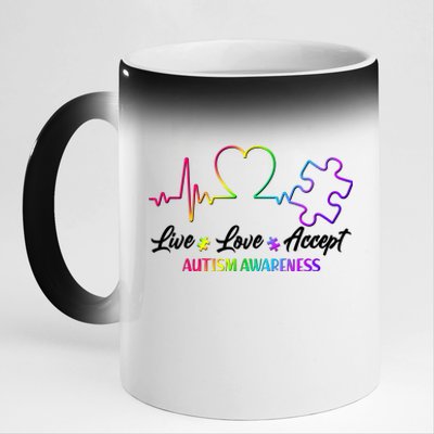 Live Love Accept Autism Awareness Rainbow 11oz Black Color Changing Mug