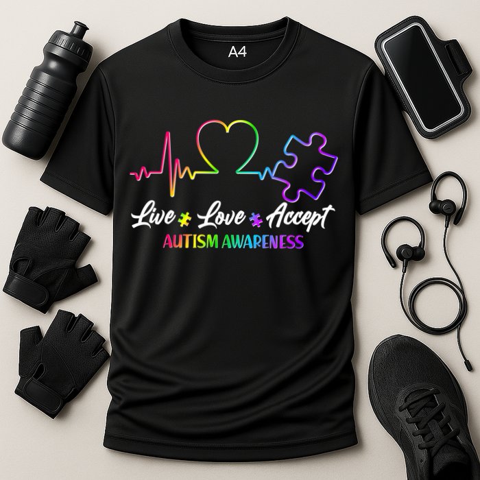 Live Love Accept Autism Awareness Rainbow Cooling Performance Crew T-Shirt