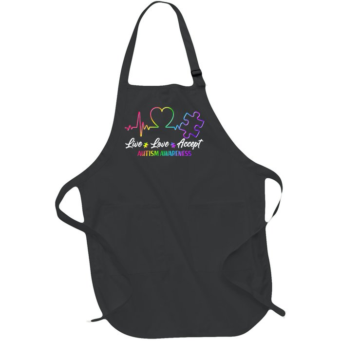 Live Love Accept Autism Awareness Rainbow Full-Length Apron With Pockets