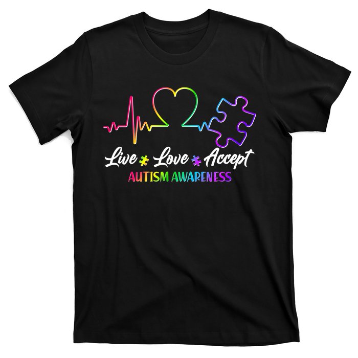 Live Love Accept Autism Awareness Rainbow T-Shirt