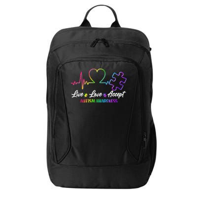 Live Love Accept Autism Awareness Rainbow City Backpack