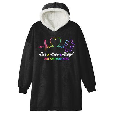 Live Love Accept Autism Awareness Rainbow Hooded Wearable Blanket