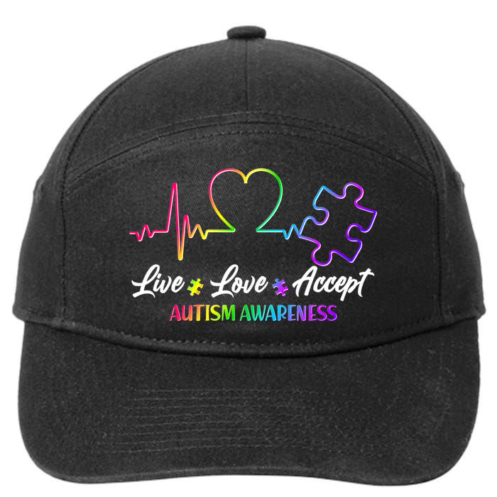 Live Love Accept Autism Awareness Rainbow 7-Panel Snapback Hat