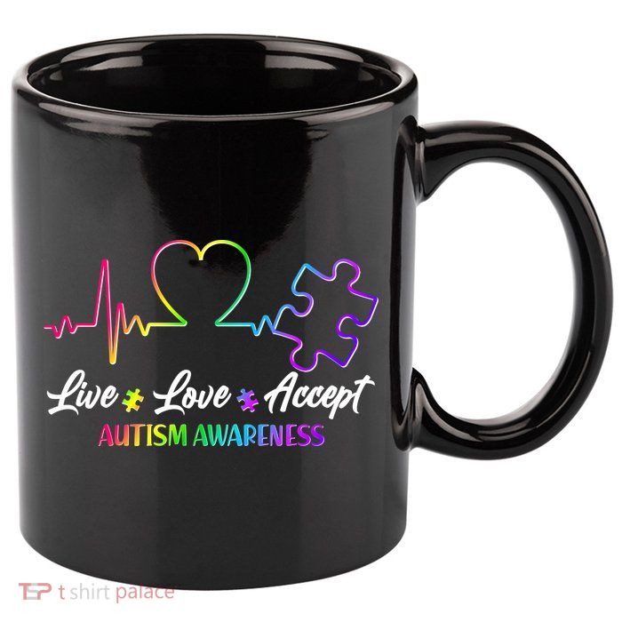 Live Love Accept Autism Awareness Rainbow 11oz C Handle Ceramic Mug