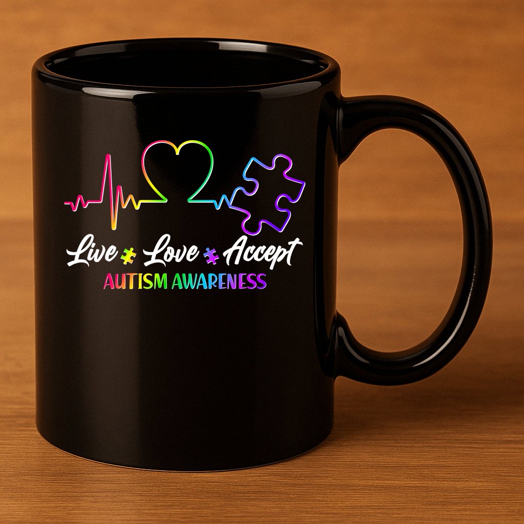 Live Love Accept Autism Awareness Rainbow 11oz C Handle Ceramic Mug