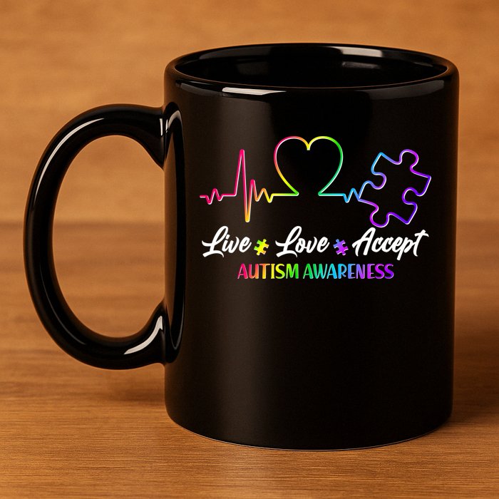 Live Love Accept Autism Awareness Rainbow 11oz C Handle Ceramic Mug