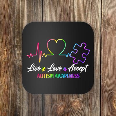 Live Love Accept Autism Awareness Rainbow Coaster