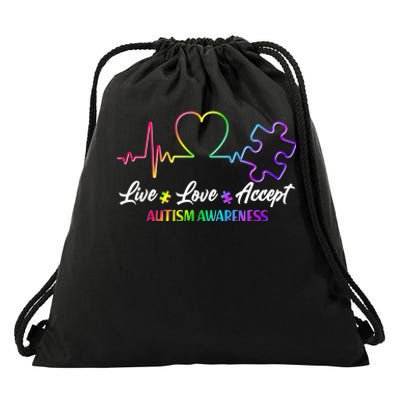 Live Love Accept Autism Awareness Rainbow Drawstring Bag