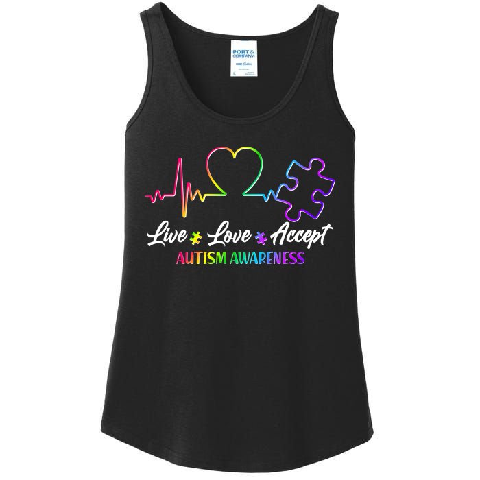 Live Love Accept Autism Awareness Rainbow Ladies Essential Tank