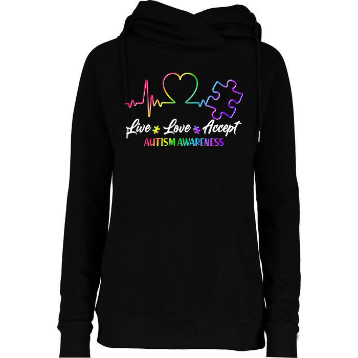 Live Love Accept Autism Awareness Rainbow Womens Funnel Neck Pullover Hood