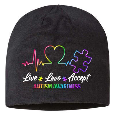 Live Love Accept Autism Awareness Rainbow Sustainable Beanie