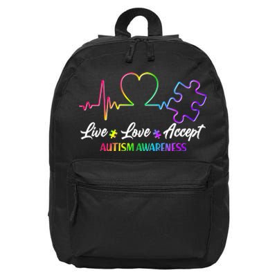 Live Love Accept Autism Awareness Rainbow 16 in Basic Backpack