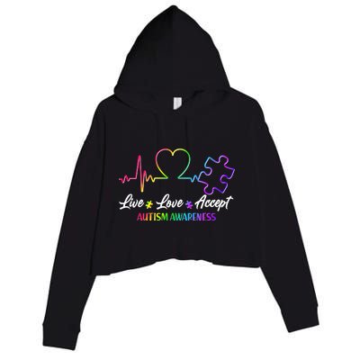 Live Love Accept Autism Awareness Rainbow Crop Fleece Hoodie