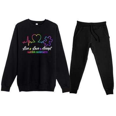 Live Love Accept Autism Awareness Rainbow Premium Crewneck Sweatsuit Set