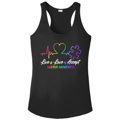 Live Love Accept Autism Awareness Rainbow Ladies PosiCharge Competitor Racerback Tank