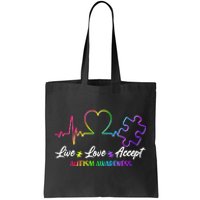 Live Love Accept Autism Awareness Rainbow Tote Bag