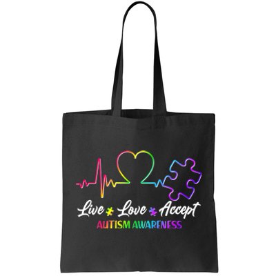 Live Love Accept Autism Awareness Rainbow Tote Bag