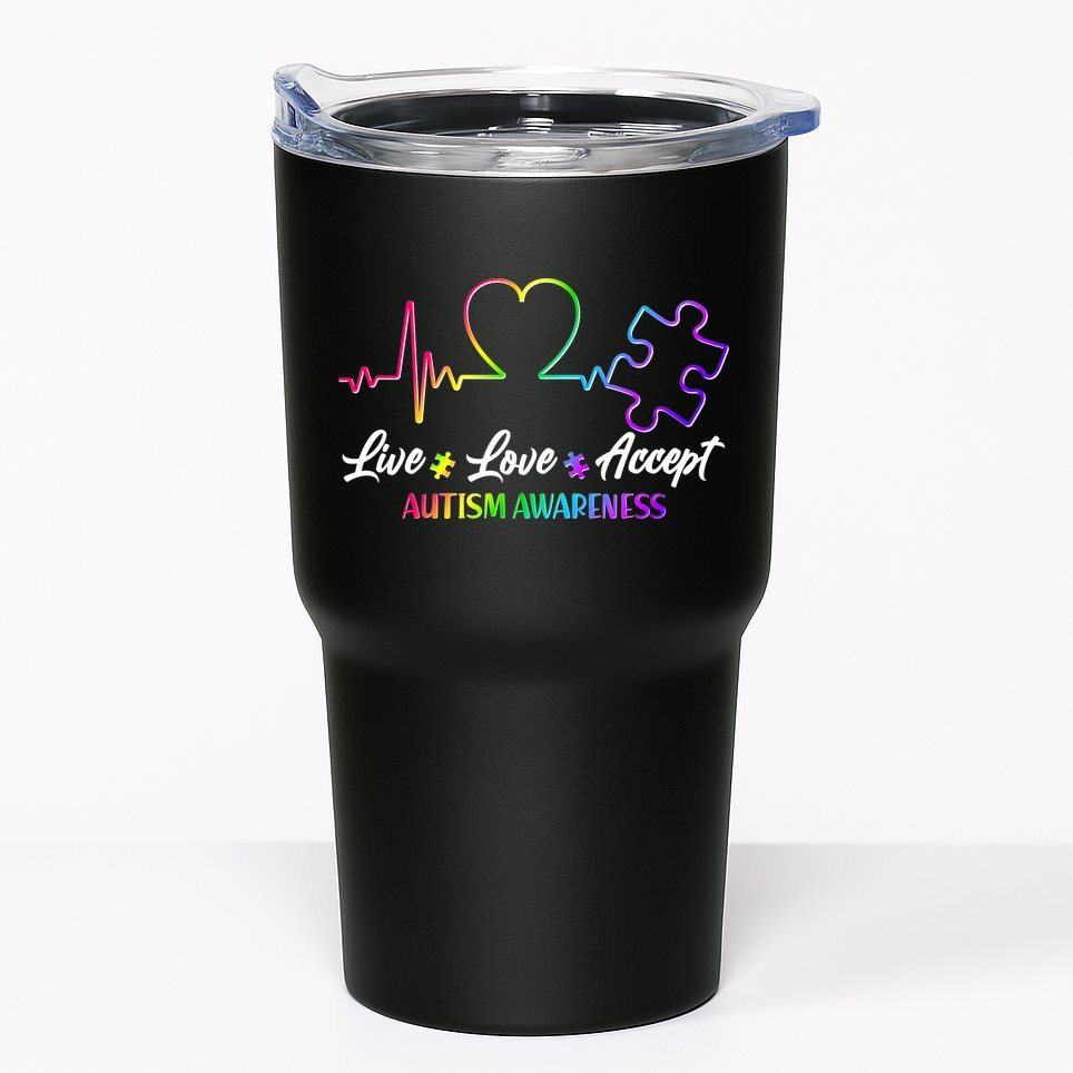 Live Love Accept Autism Awareness Rainbow Tumbler