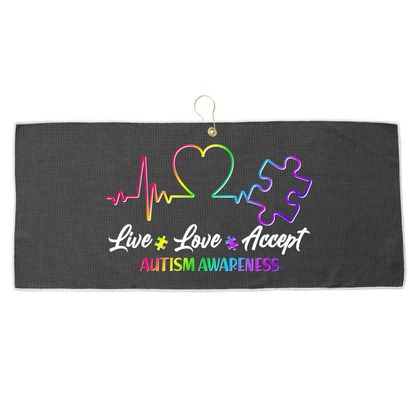Live Love Accept Autism Awareness Rainbow Large Microfiber Waffle Golf Towel