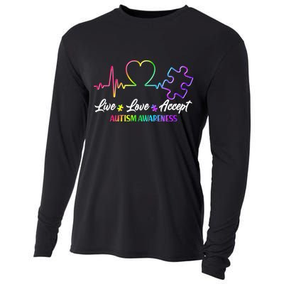 Live Love Accept Autism Awareness Rainbow Cooling Performance Long Sleeve Crew