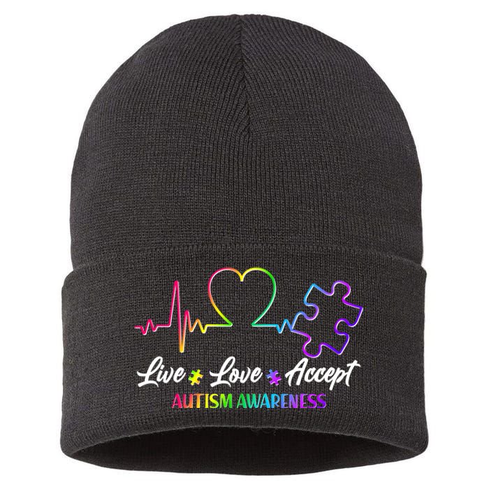 Live Love Accept Autism Awareness Rainbow Sustainable Knit Beanie