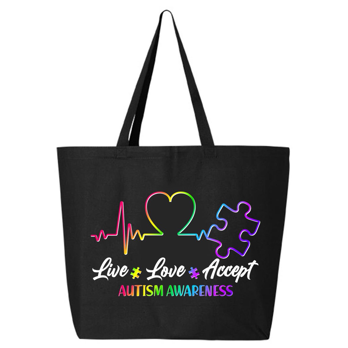 Live Love Accept Autism Awareness Rainbow 25L Jumbo Tote