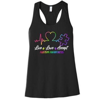 Live Love Accept Autism Awareness Rainbow Women's Racerback Tank