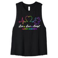 Live Love Accept Autism Awareness Rainbow Women's Racerback Cropped Tank