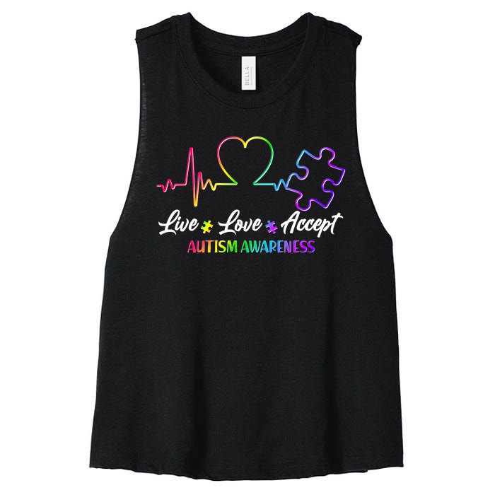 Live Love Accept Autism Awareness Rainbow Women's Racerback Cropped Tank