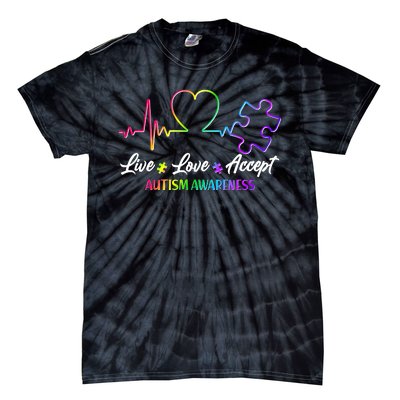 Live Love Accept Autism Awareness Rainbow Tie-Dye T-Shirt