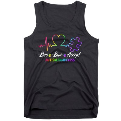 Live Love Accept Autism Awareness Rainbow Tank Top