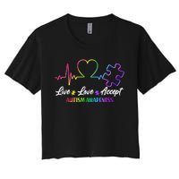 Live Love Accept Autism Awareness Rainbow Women's Crop Top Tee