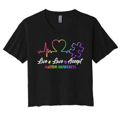 Live Love Accept Autism Awareness Rainbow Women's Crop Top Tee