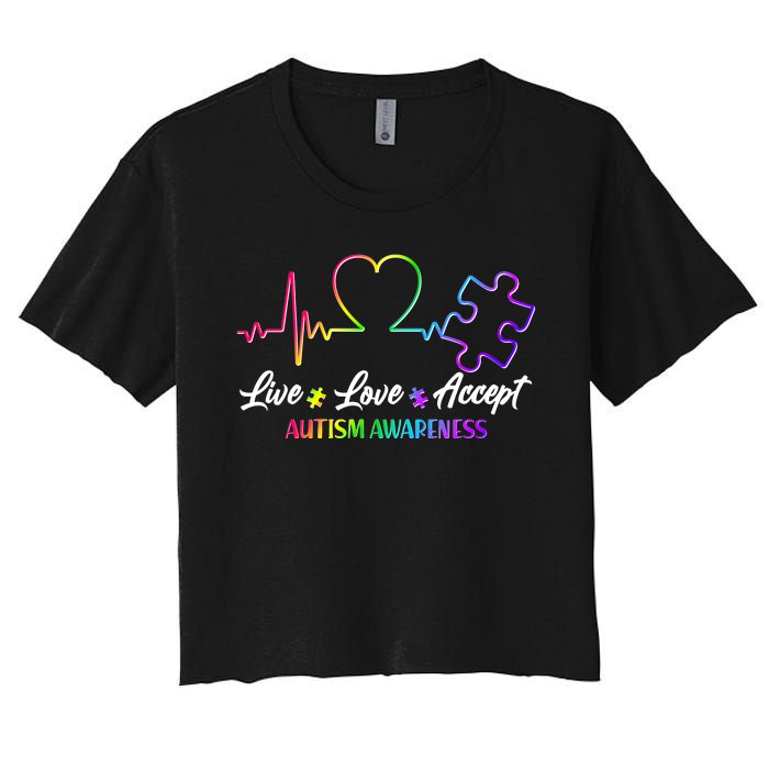 Live Love Accept Autism Awareness Rainbow Women's Crop Top Tee