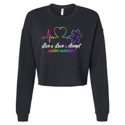 Live Love Accept Autism Awareness Rainbow Cropped Pullover Crew