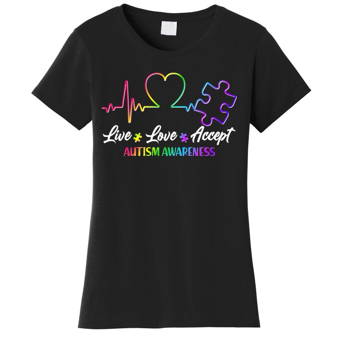 Live Love Accept Autism Awareness Rainbow Women's T-Shirt